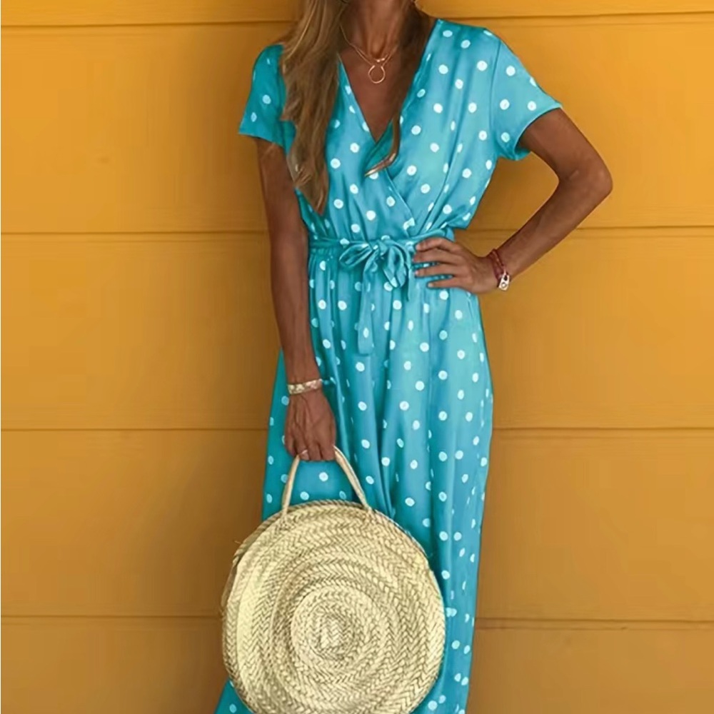 Sky blue polka dotted maxi dress